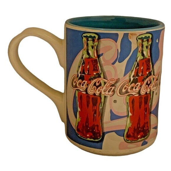 2003 Coca Cola Blue Coffee Mug With Coke Bottles By Gibson - Picture 1 of 10